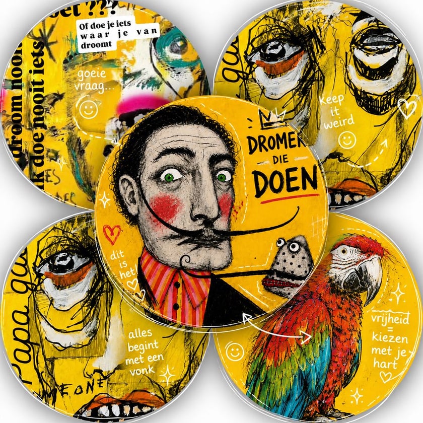 Dromers Die Doen — speelse collage met Dalí-geïnspireerde illustraties